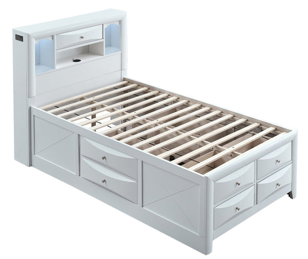 English Elm Marilla Twin Platform Bed Bookcase Headboard Built-in Speakers Charging Storage Drawers White B078S00736