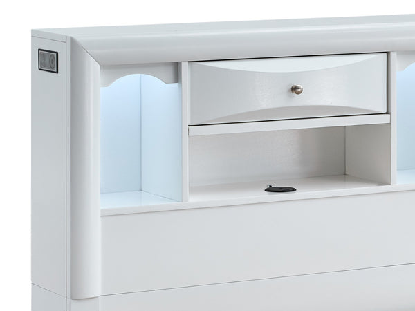 English Elm Marilla Twin Platform Bed Bookcase Headboard Built-in Speakers Charging Storage Drawers White B078S00736
