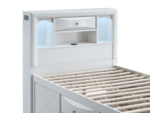English Elm Marilla Twin Platform Bed Bookcase Headboard Built-in Speakers Charging Storage Drawers White B078S00736
