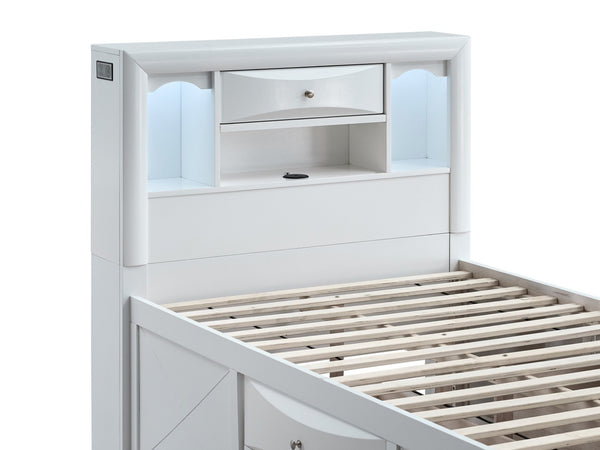 English Elm Marilla Twin Platform Bed Bookcase Headboard Built-in Speakers Charging Storage Drawers White B078S00736