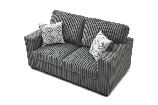 English Elm Teddy Wide-wale Plush Loveseat with Loose Cushions and Throw Pillows for Cozy Living Gray B078S00738
