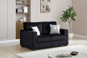 English Elm Teddy Wide-wale Plush Loveseat with Loose Cushions and Throw Pillows for Cozy Living Black B078S00741