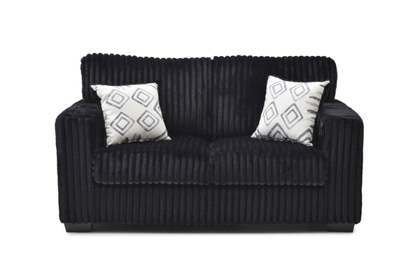 English Elm Teddy Wide-wale Plush Loveseat with Loose Cushions and Throw Pillows for Cozy Living Black B078S00741