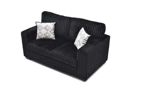 English Elm Teddy Wide-wale Plush Loveseat with Loose Cushions and Throw Pillows for Cozy Living Black B078S00741