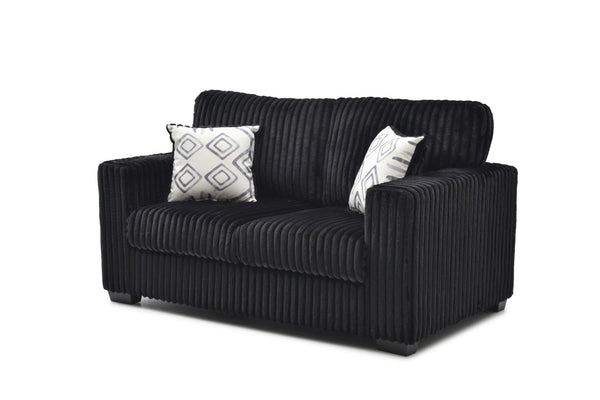 English Elm Teddy Wide-wale Plush Loveseat with Loose Cushions and Throw Pillows for Cozy Living Black B078S00741