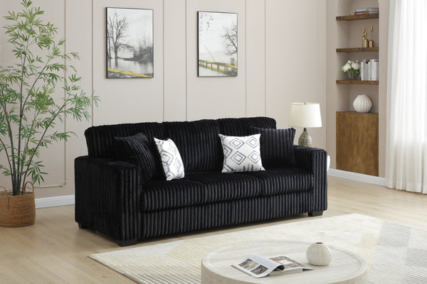 English Elm Teddy Wide-wale Upholstered Sofa with Loose Cushions for Casual Living Room Comfort Black B078S00742