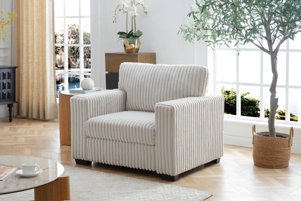 English Elm Teddy Oversized Accent Chair Wide-wale Fabric with Pillow for Living Room Comfort Ivory B078S00743