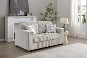 English Elm Teddy Wide-wale Plush Loveseat with Loose Cushions and Throw Pillows for Cozy Living Ivory B078S00744
