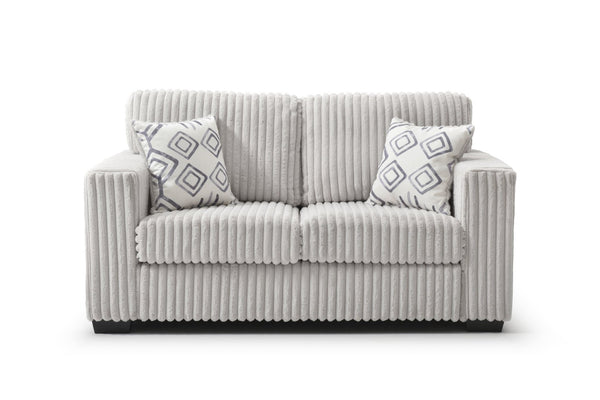 English Elm Teddy Wide-wale Plush Loveseat with Loose Cushions and Throw Pillows for Cozy Living Ivory B078S00744