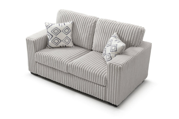 English Elm Teddy Wide-wale Plush Loveseat with Loose Cushions and Throw Pillows for Cozy Living Ivory B078S00744