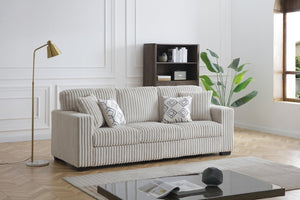 English Elm Teddy Wide-wale Upholstered Sofa with Loose Cushions for Casual Living Room Comfort Ivory B078S00745