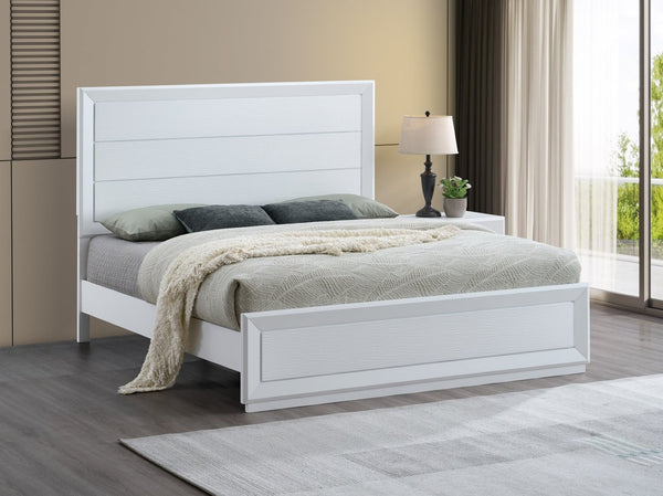 English Elm Mars Queen Panel Bed White Finish Textured Headboard Architectural Contemporary Bedroom B078S00746