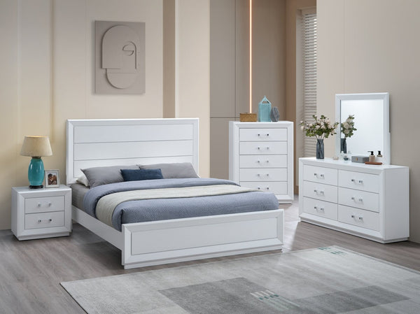 English Elm Mars Queen Panel Bed White Finish Textured Headboard Architectural Contemporary Bedroom B078S00746