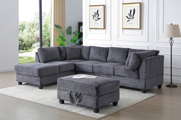 English Elm Perth Modular Sectional Sofa Teddy Fabric Reversible Chaise Living Room Comfort Gray B078S00747