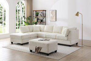English Elm Perth Modular Sectional Sofa Teddy Fabric Reversible Chaise Living Room Comfort White B078S00748