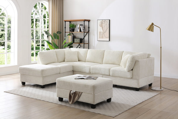 English Elm Perth Modular Sectional Sofa Teddy Fabric Reversible Chaise Living Room Comfort White B078S00748