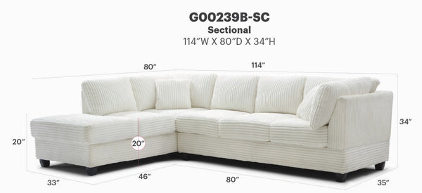 English Elm Perth Modular Sectional Sofa Teddy Fabric Reversible Chaise Living Room Comfort White B078S00748