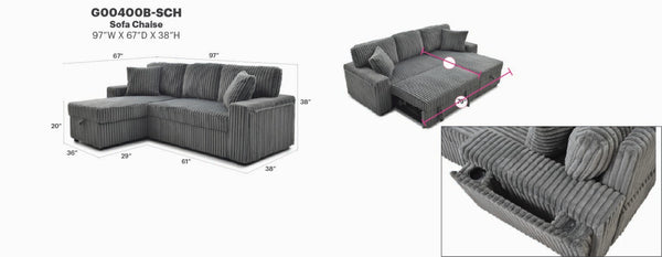 English Elm Connie Convertible Sleeper Sofa with Chaise Plush Upholstered Contemporary Lounger Gray B078S00751
