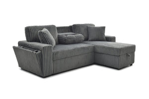 English Elm Connie Convertible Sleeper Sofa with Chaise Plush Upholstered Contemporary Lounger Gray B078S00751