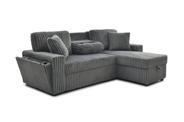 English Elm Connie Convertible Sleeper Sofa with Chaise Plush Upholstered Contemporary Lounger Gray B078S00751