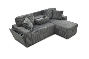 English Elm Connie Convertible Sleeper Sofa with Chaise Plush Upholstered Contemporary Lounger Gray B078S00751