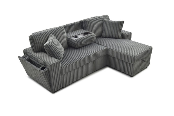 English Elm Connie Convertible Sleeper Sofa with Chaise Plush Upholstered Contemporary Lounger Gray B078S00751