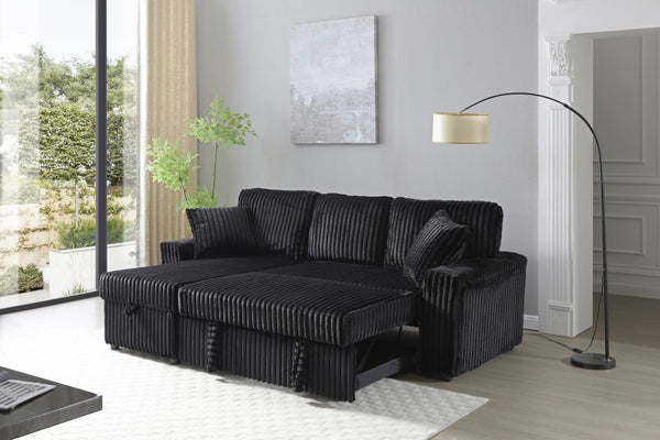 English Elm Connie Convertible Sleeper Sofa with Chaise Plush Upholstered Contemporary Lounger Black B078S00752