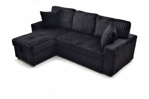 English Elm Connie Convertible Sleeper Sofa with Chaise Plush Upholstered Contemporary Lounger Black B078S00752