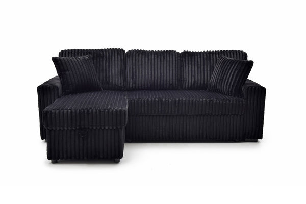 English Elm Connie Convertible Sleeper Sofa with Chaise Plush Upholstered Contemporary Lounger Black B078S00752