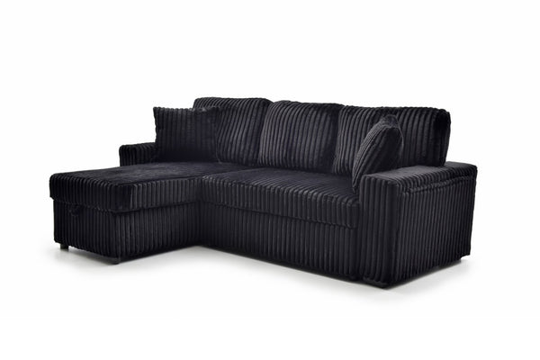 English Elm Connie Convertible Sleeper Sofa with Chaise Plush Upholstered Contemporary Lounger Black B078S00752