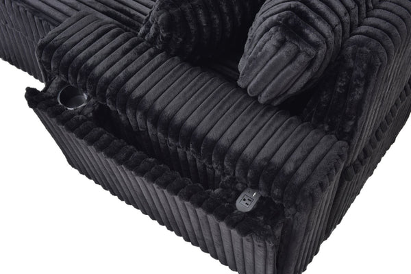 English Elm Connie Convertible Sleeper Sofa with Chaise Plush Upholstered Contemporary Lounger Black B078S00752