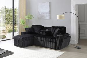 English Elm Connie Convertible Sleeper Sofa with Chaise Plush Upholstered Contemporary Lounger Black B078S00752
