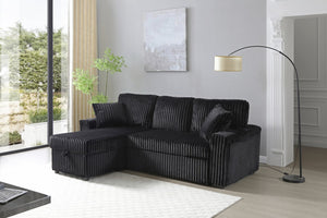 English Elm Connie Convertible Sleeper Sofa with Chaise Plush Upholstered Contemporary Lounger Black B078S00752