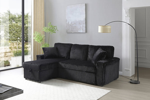 English Elm Connie Convertible Sleeper Sofa with Chaise Plush Upholstered Contemporary Lounger Black B078S00752