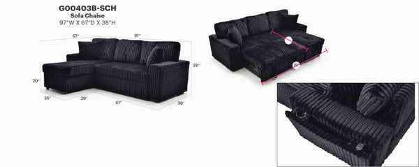 English Elm Connie Convertible Sleeper Sofa with Chaise Plush Upholstered Contemporary Lounger Black B078S00752