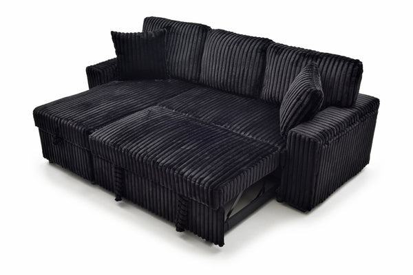 English Elm Connie Convertible Sleeper Sofa with Chaise Plush Upholstered Contemporary Lounger Black B078S00752