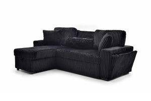 English Elm Connie Convertible Sleeper Sofa with Chaise Plush Upholstered Contemporary Lounger Black B078S00752
