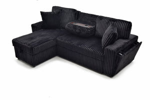 English Elm Connie Convertible Sleeper Sofa with Chaise Plush Upholstered Contemporary Lounger Black B078S00752