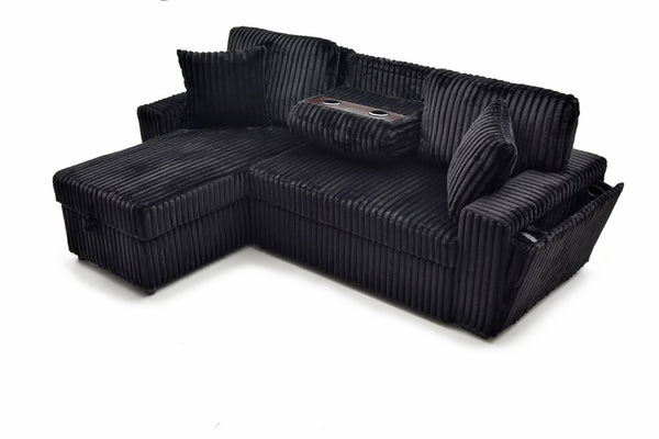 English Elm Connie Convertible Sleeper Sofa with Chaise Plush Upholstered Contemporary Lounger Black B078S00752