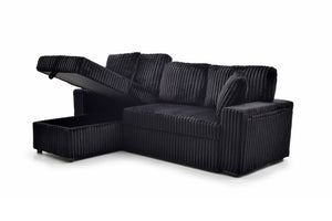 English Elm Connie Convertible Sleeper Sofa with Chaise Plush Upholstered Contemporary Lounger Black B078S00752