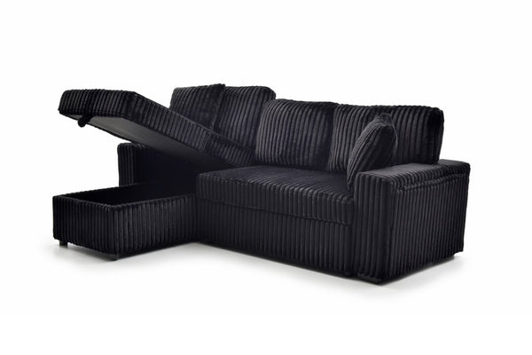 English Elm Connie Convertible Sleeper Sofa with Chaise Plush Upholstered Contemporary Lounger Black B078S00752