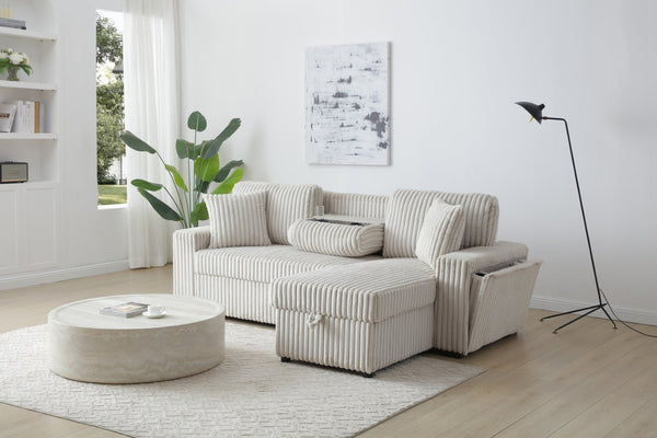 English Elm Connie Convertible Sleeper Sofa with Chaise Plush Upholstered Contemporary Lounger Ivory B078S00753