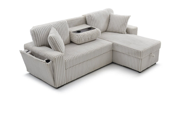 English Elm Connie Convertible Sleeper Sofa with Chaise Plush Upholstered Contemporary Lounger Ivory B078S00753