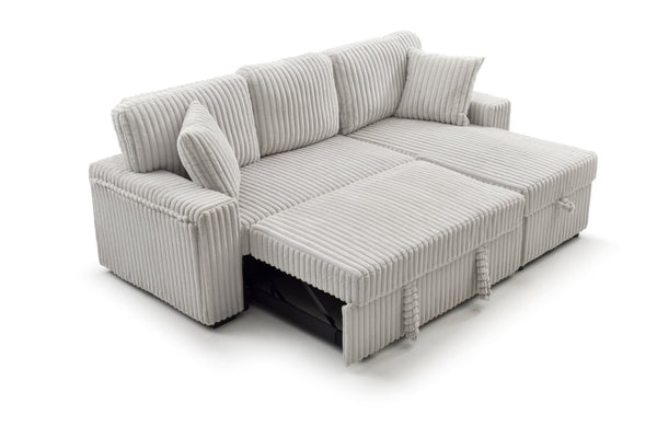 English Elm Connie Convertible Sleeper Sofa with Chaise Plush Upholstered Contemporary Lounger Ivory B078S00753