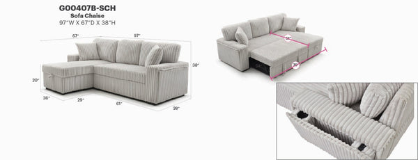 English Elm Connie Convertible Sleeper Sofa with Chaise Plush Upholstered Contemporary Lounger Ivory B078S00753