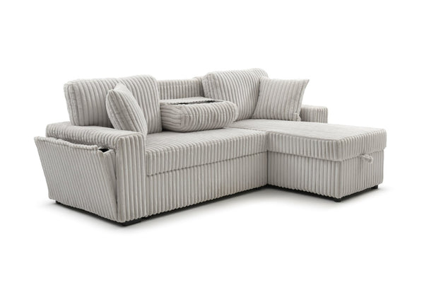 English Elm Connie Convertible Sleeper Sofa with Chaise Plush Upholstered Contemporary Lounger Ivory B078S00753