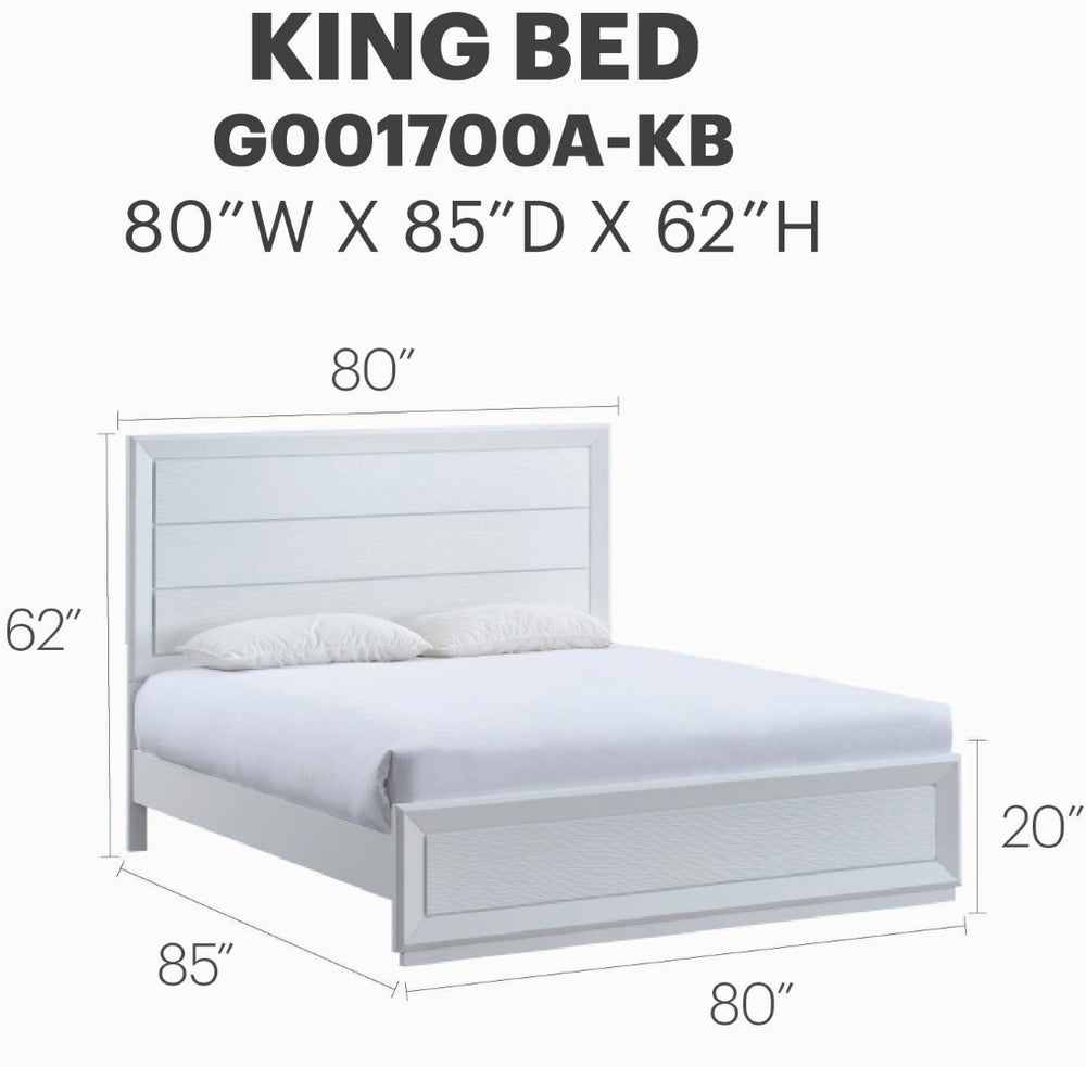English Elm Mars Metallic White King Panel Bed with Textured Headboard and Architectural Trim B078S00755