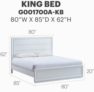 English Elm Mars Metallic White King Panel Bed with Textured Headboard and Architectural Trim B078S00755