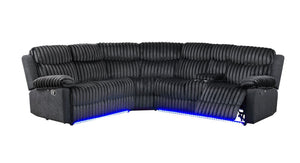 English Elm Plush Sectional with Led Underlighting Teddy Fabric Faux Leather Media Room Recliner Black B078S00756
