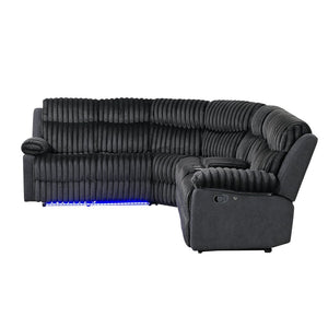 English Elm Plush Sectional with Led Underlighting Teddy Fabric Faux Leather Media Room Recliner Black B078S00756